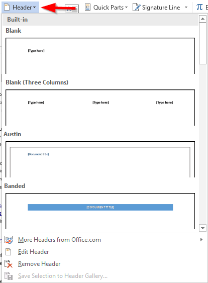 omit page numbering in word 2016