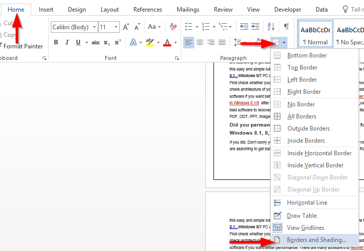 Insert Custom Border Into Word 19 And 16 Documents Easytweaks Com