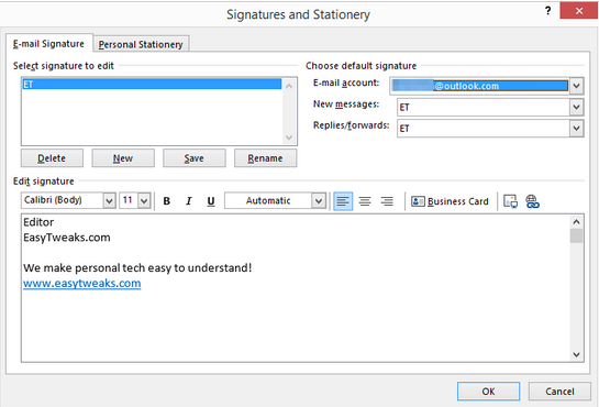 How to update signature in outlook