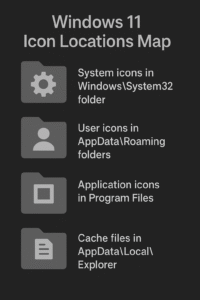 Where are folder and shortcut icons located on Windows 11?