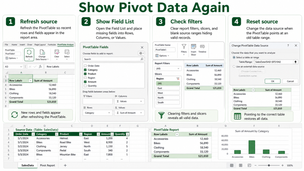Excel pivot table not displaying data fixes | EasyTweaks.com