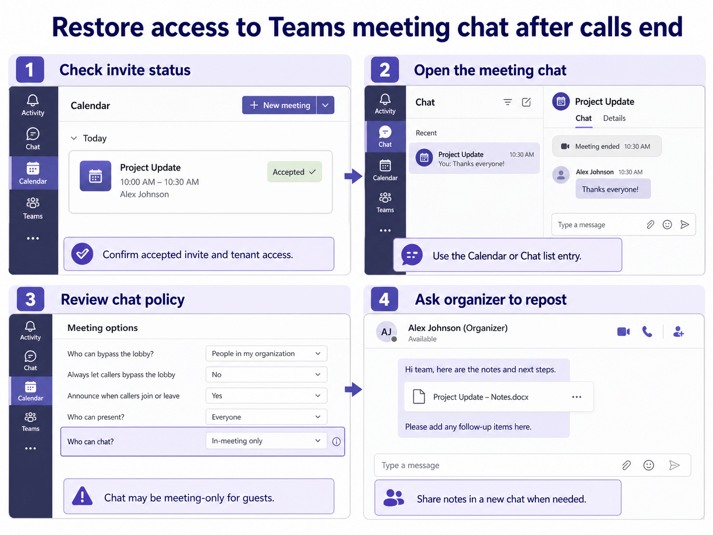 Teams meeting chat access checklist