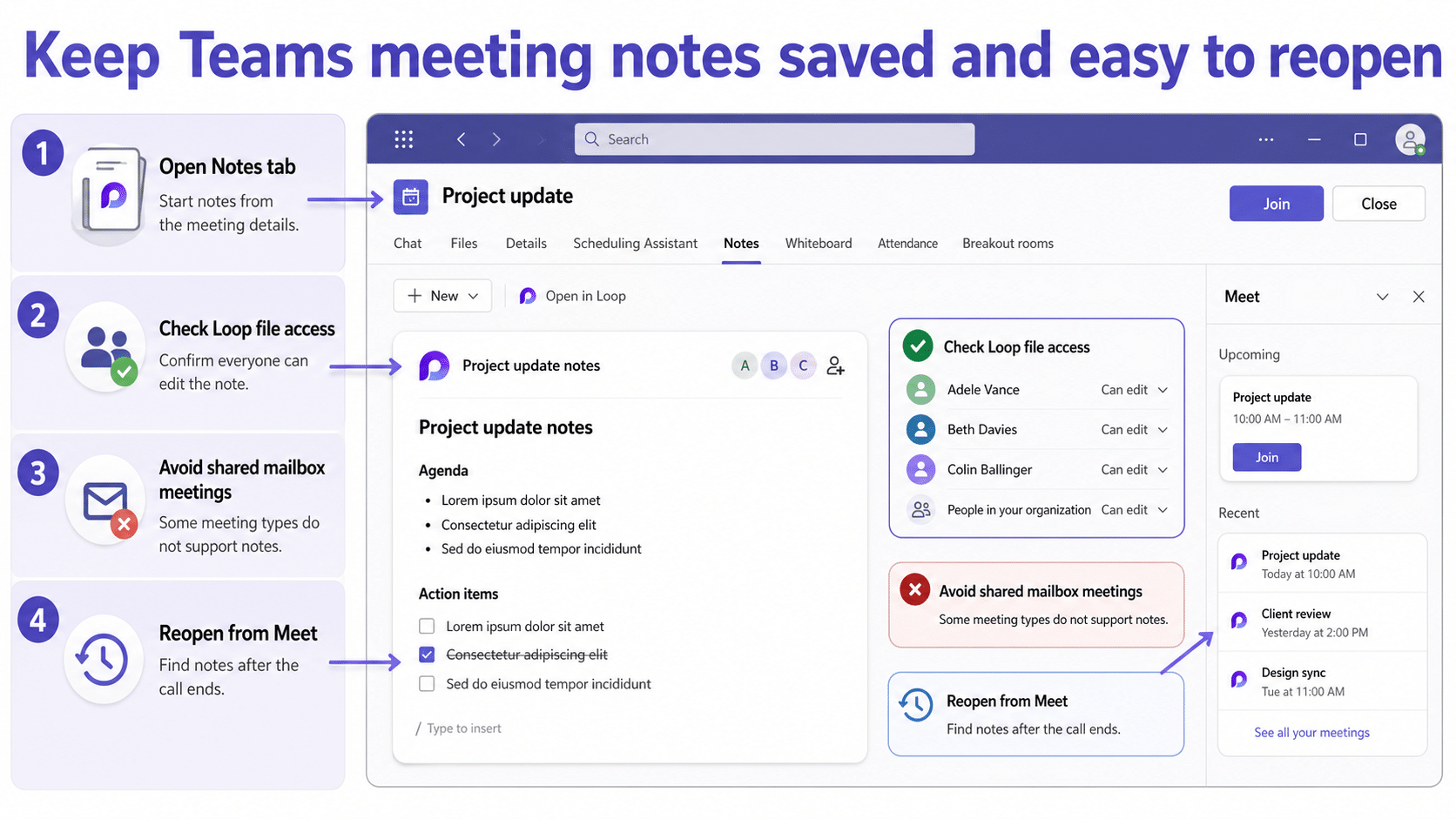 Teams meeting notes save workflow