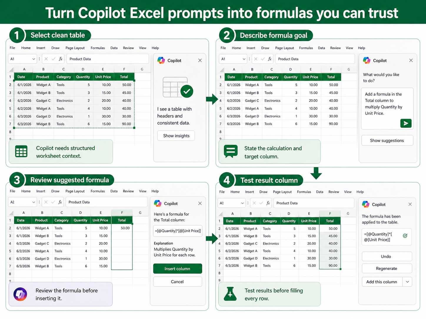 Copilot in Excel formula prompt workflow