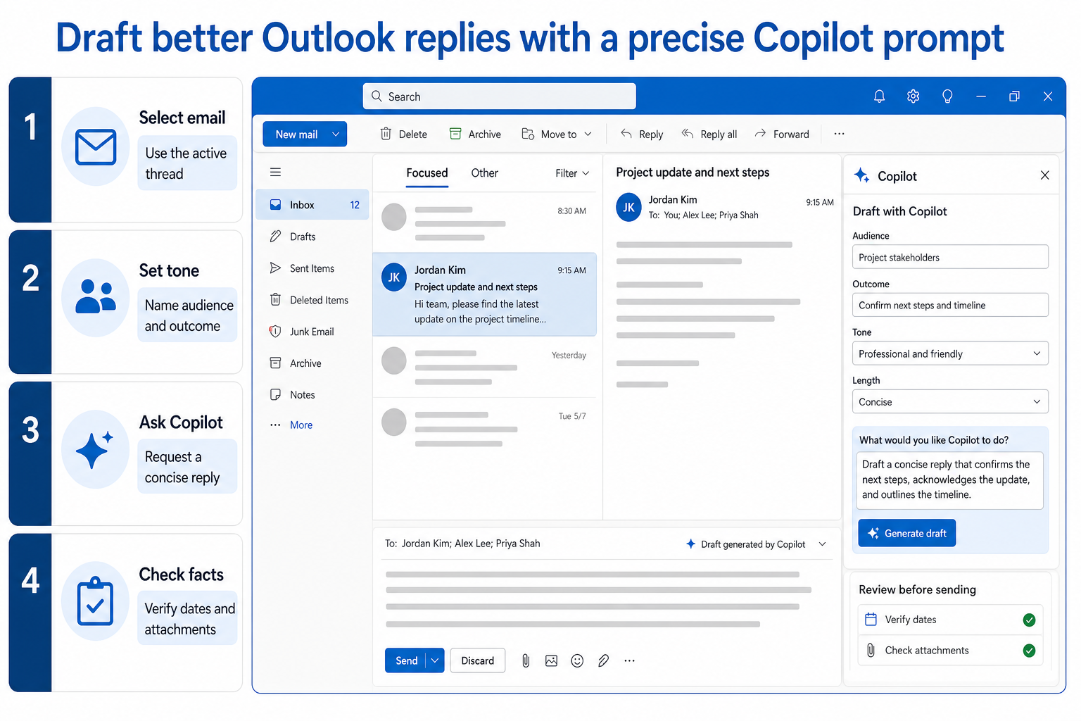 Outlook Copilot prompt review workflow