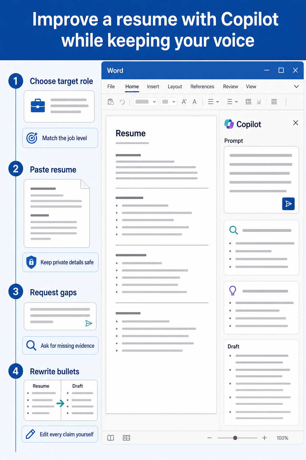 Copilot prompt workflow for resume updates