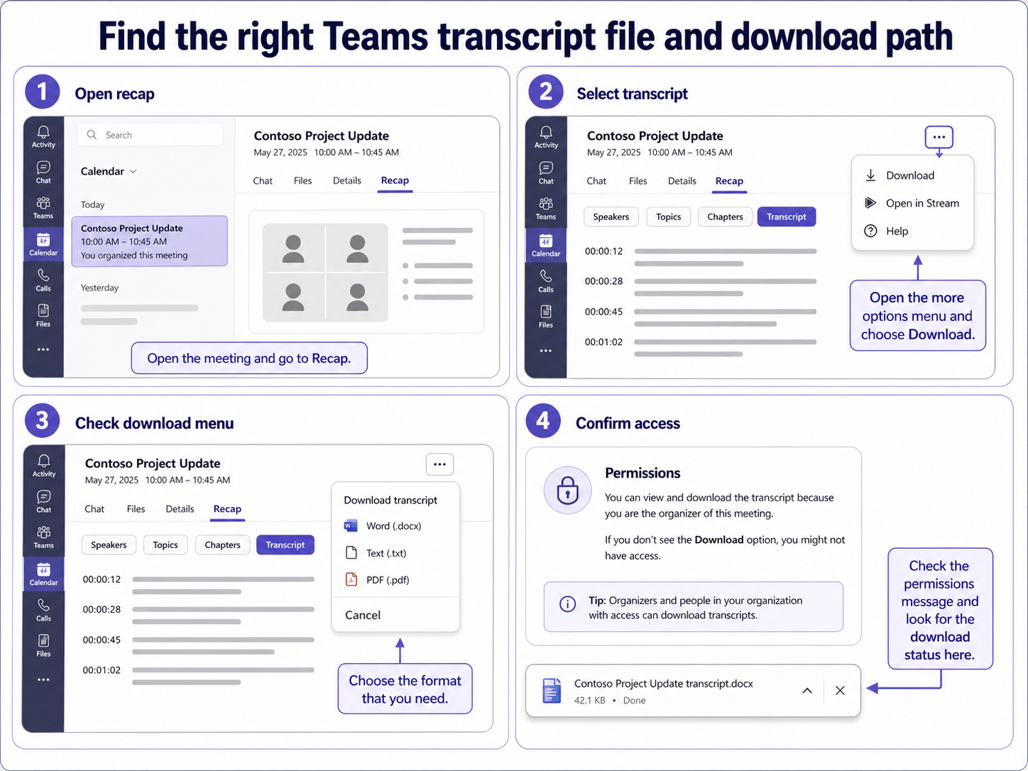 Teams transcript download path