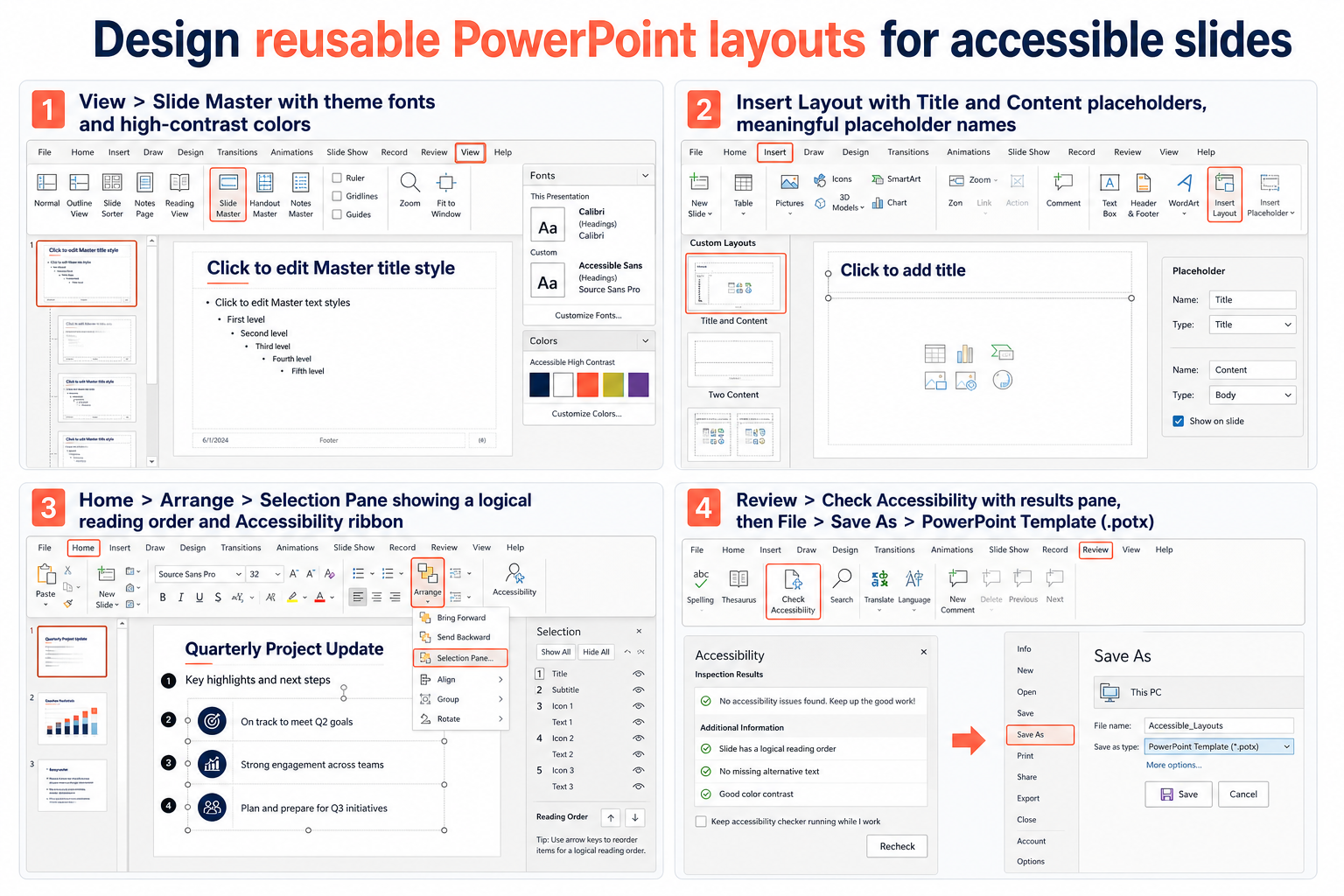 Accessible PowerPoint slide master and layout workflow