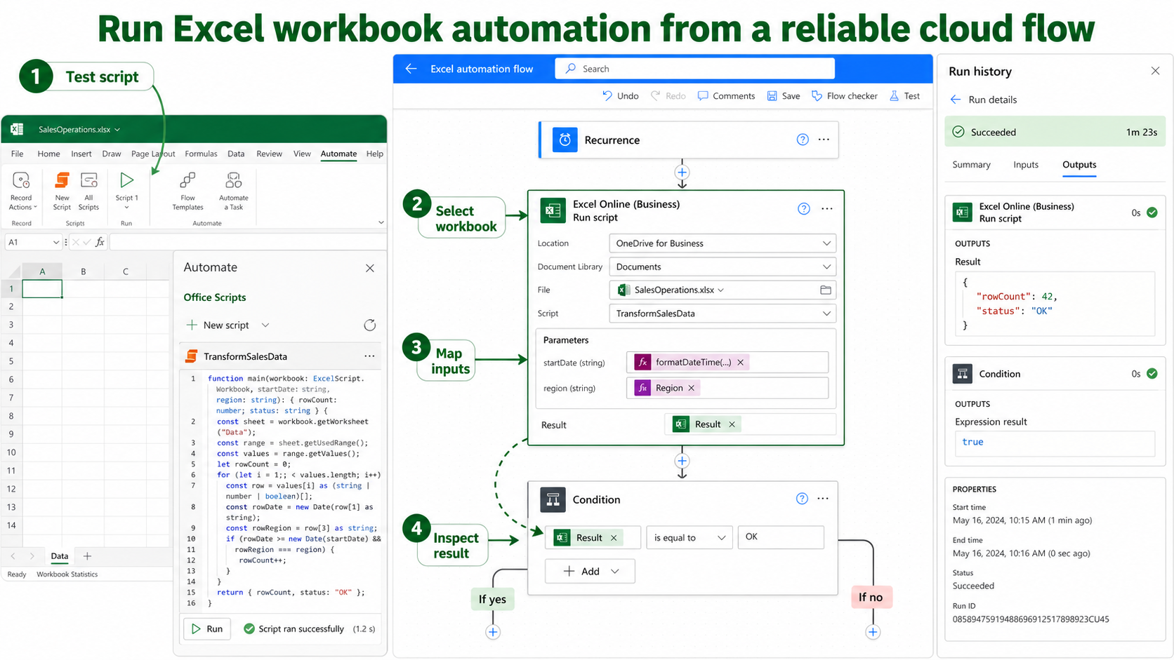 Power Automate flow calling an Excel Office Script