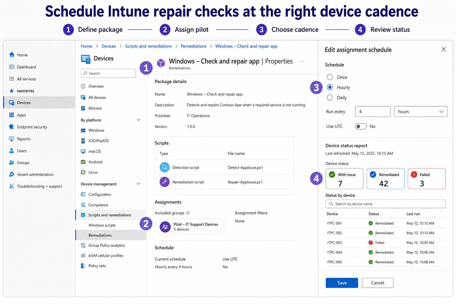 Intune Remediations assignment and schedule settings