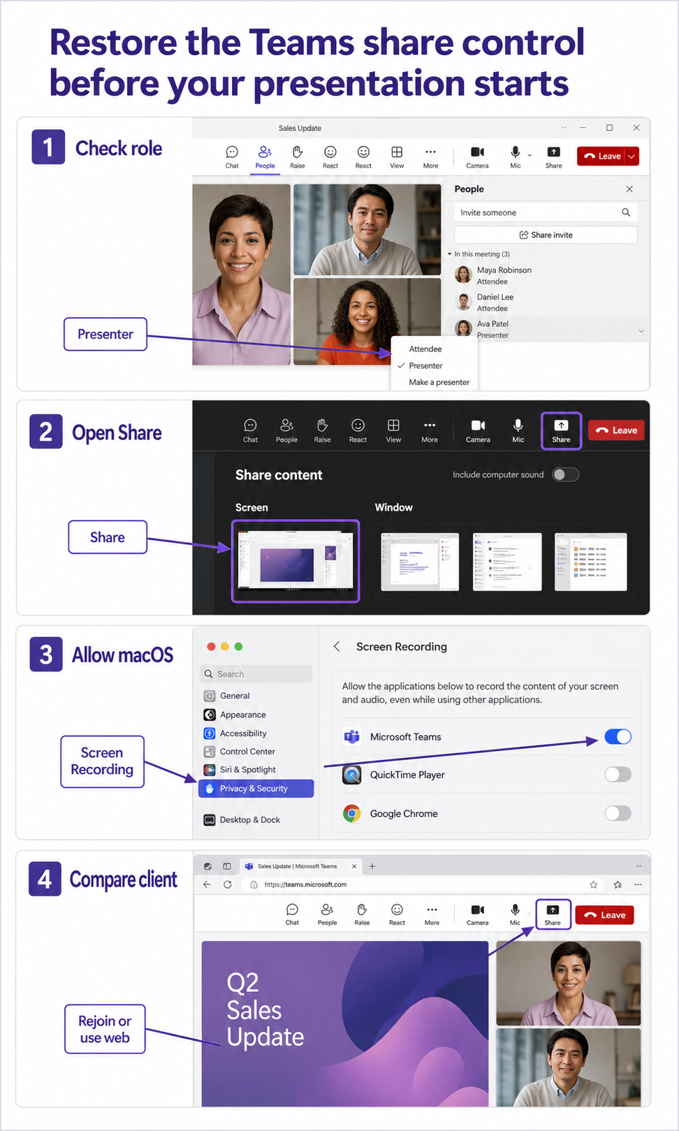 Restore the Teams share control before your presentation starts