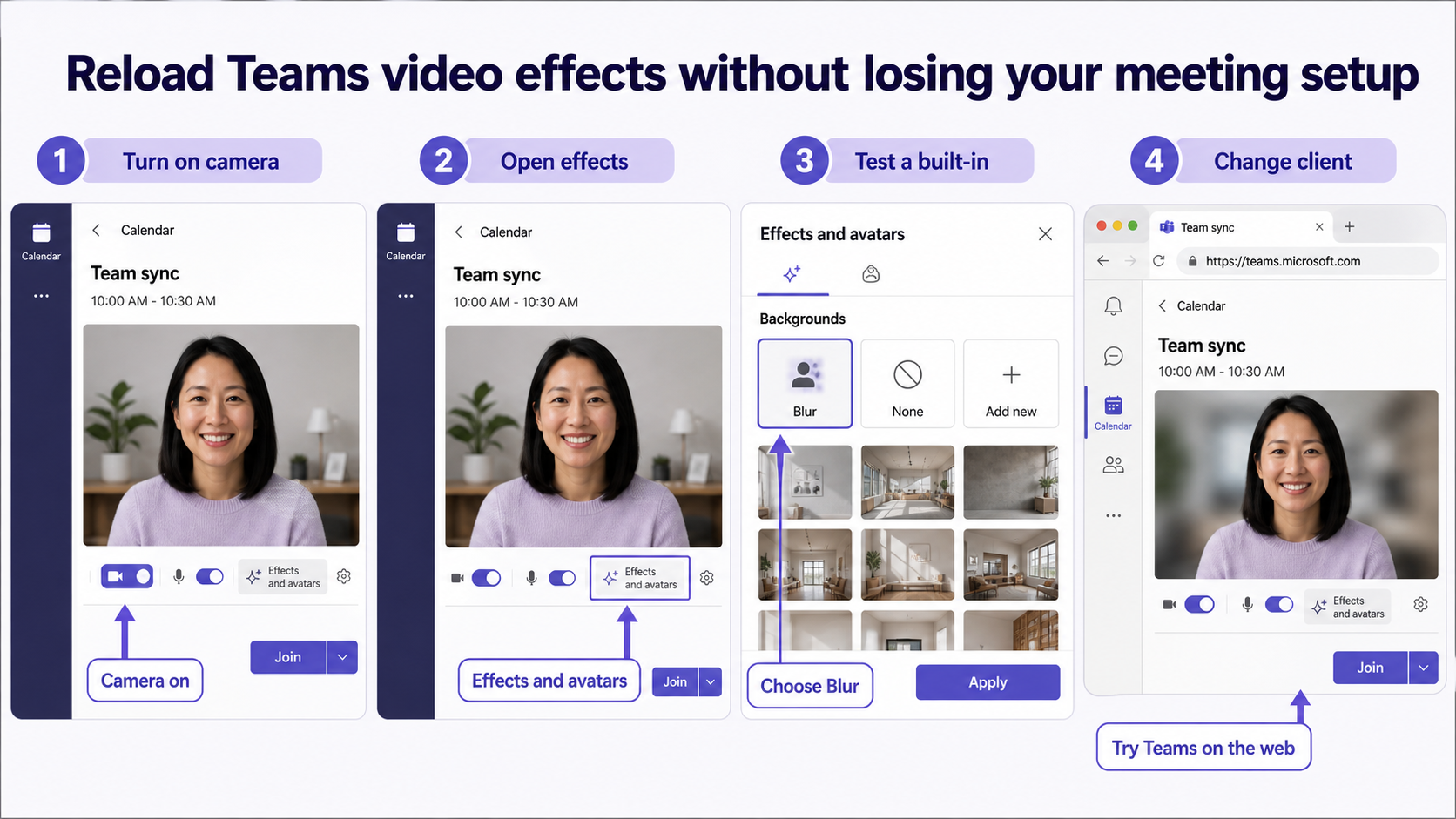 Reload Teams video effects without losing your meeting setup