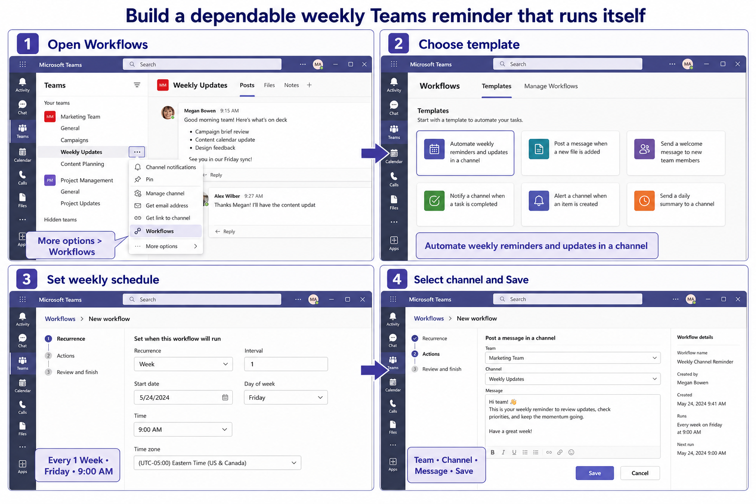 Microsoft Teams Workflows setup for a weekly channel reminder