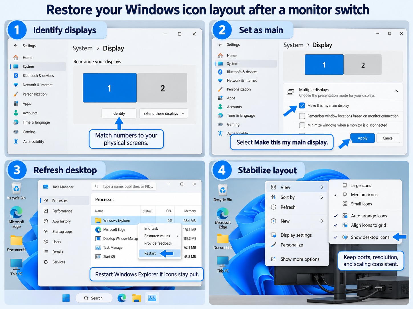 How to move desktop icons back to the primary monitor in Windows 11 ...